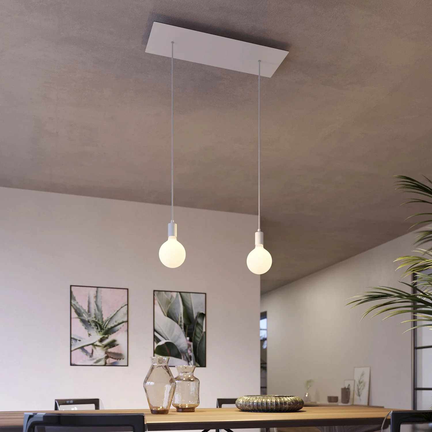 XXL Rose-One rectangular ceiling canopy with 2 holes and 6 side holes, size 675 x 225 mm - Matte white Dibond - Image 4