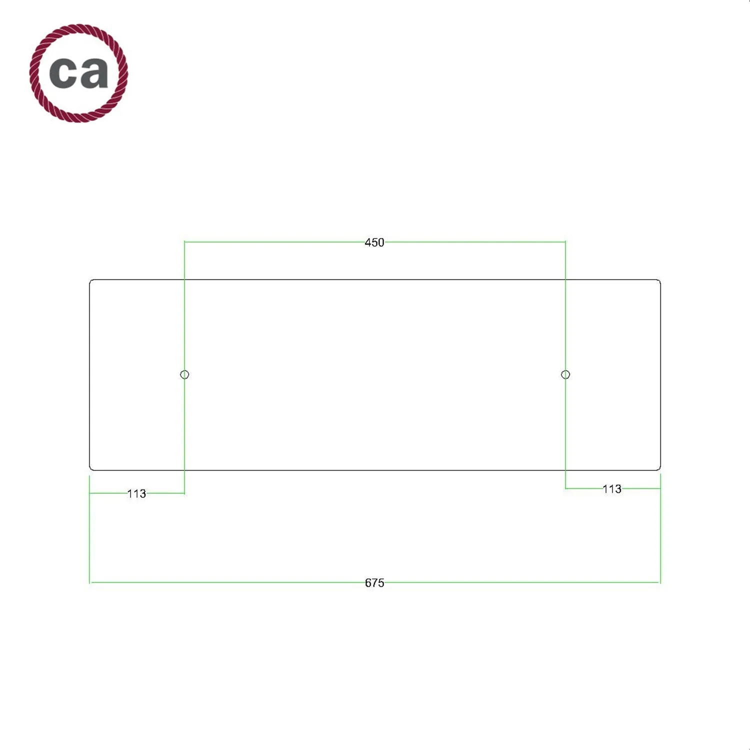 XXL Ceiling canopy Rose-One rectangular with 2 holes and 6 side holes, size 675 x 225 mm - Matte Black Dibond - Image 6