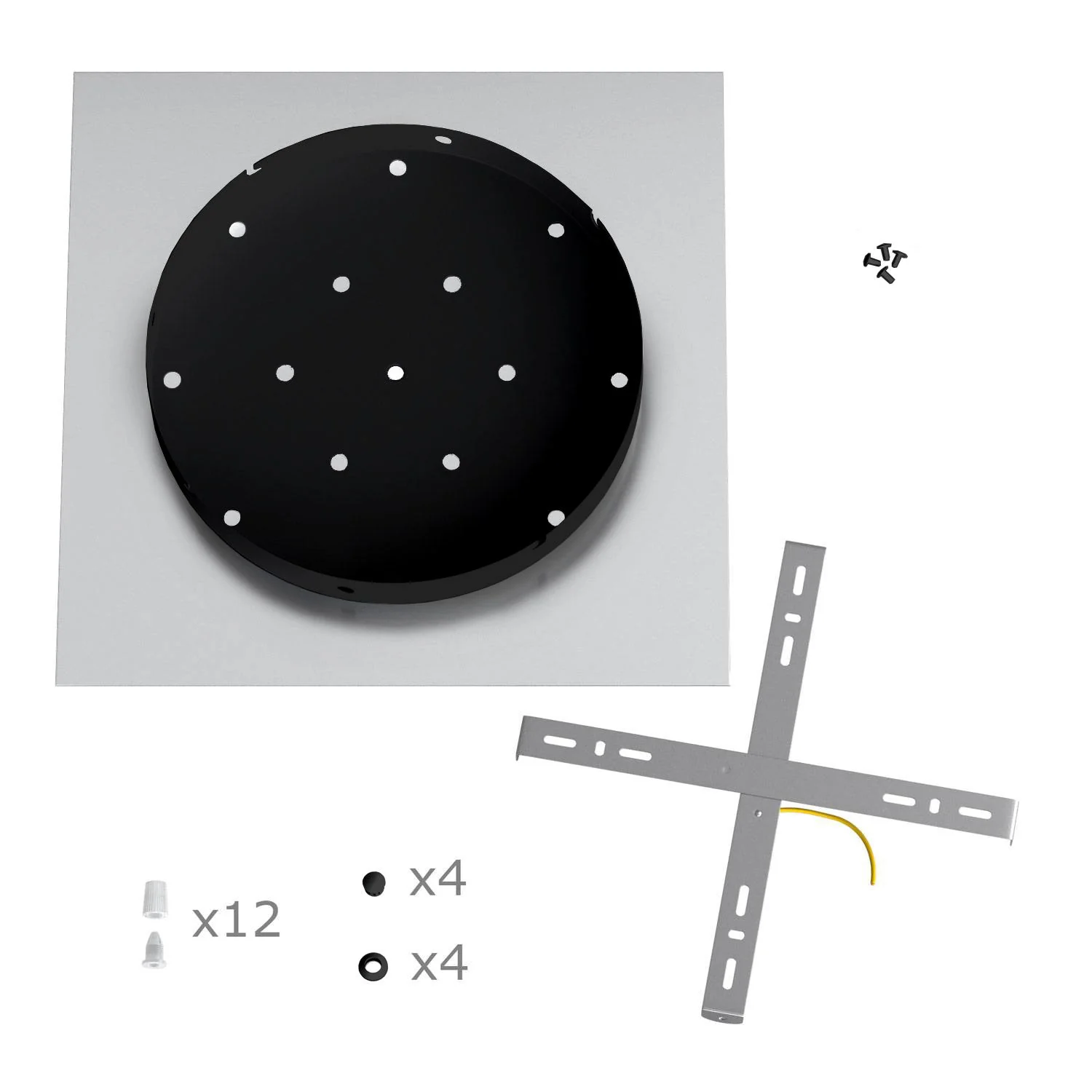 XXL Rose-One square ceiling canopy, 400 mm with 12 holes and 4 side holes - Matte black - Image 10