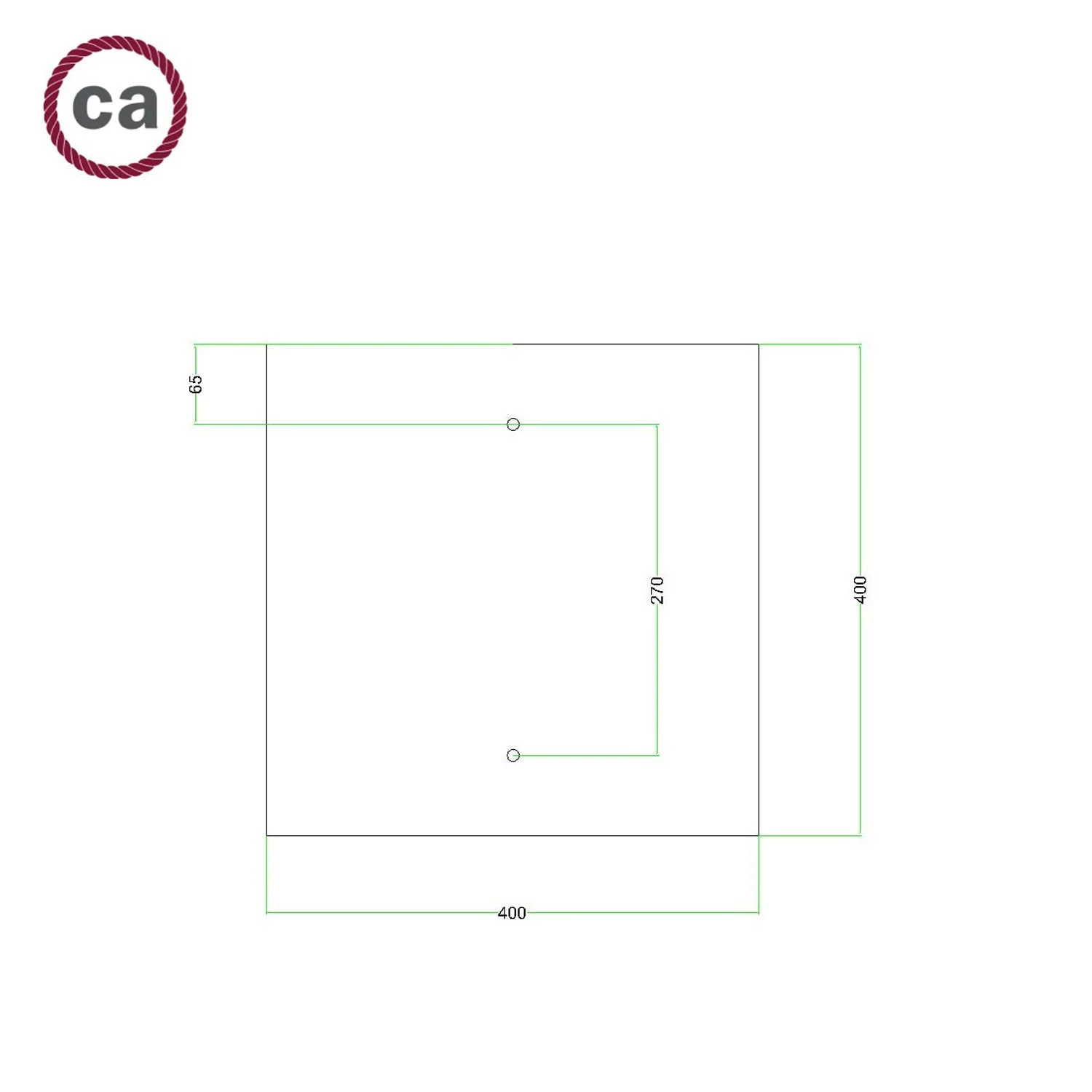 XXL Rose-One square ceiling canopy, 400 mm with 2 holes and 4 side holes - Meadow green - Image 7