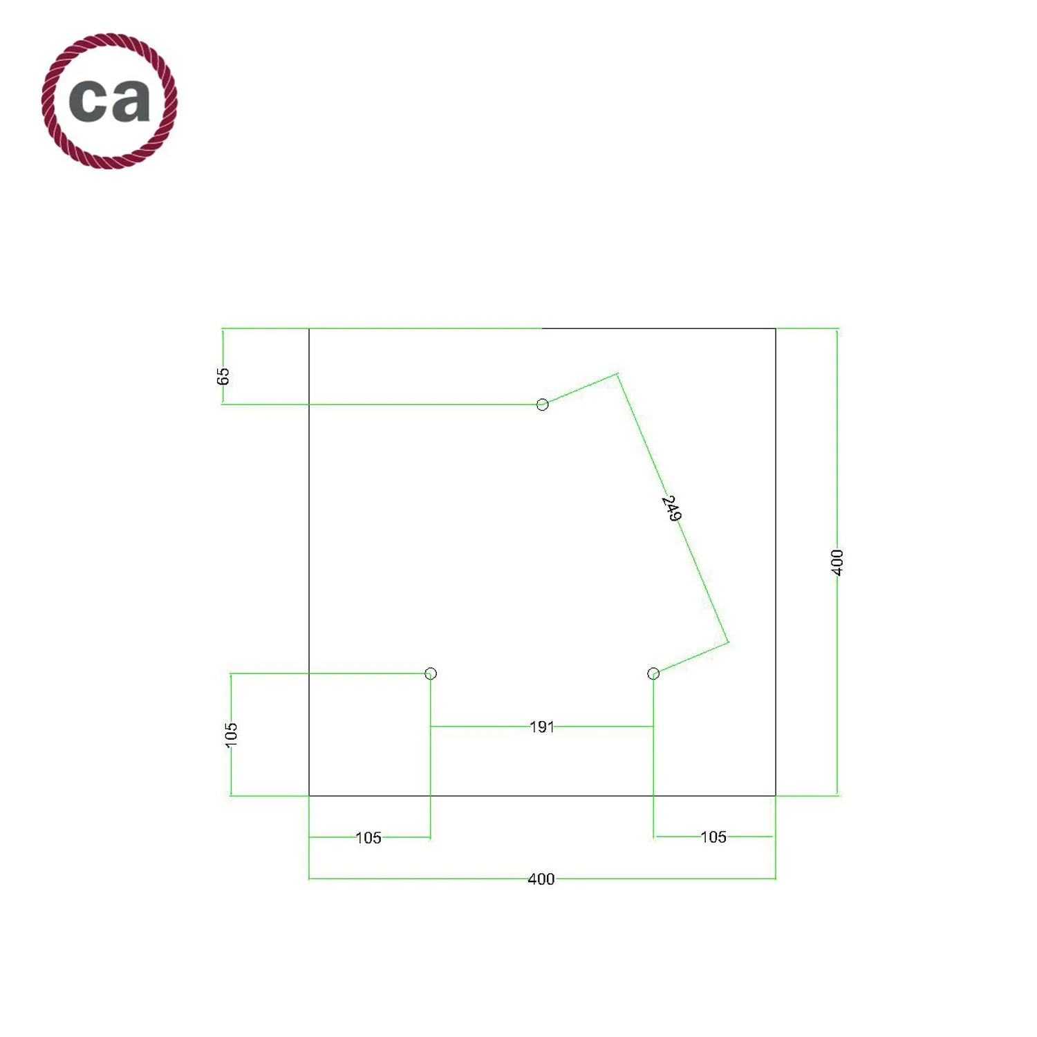 XXL Ceiling Canopy Rose-One square, 400 mm with 3 holes and 4 side holes - Carrara Marble - Image 7