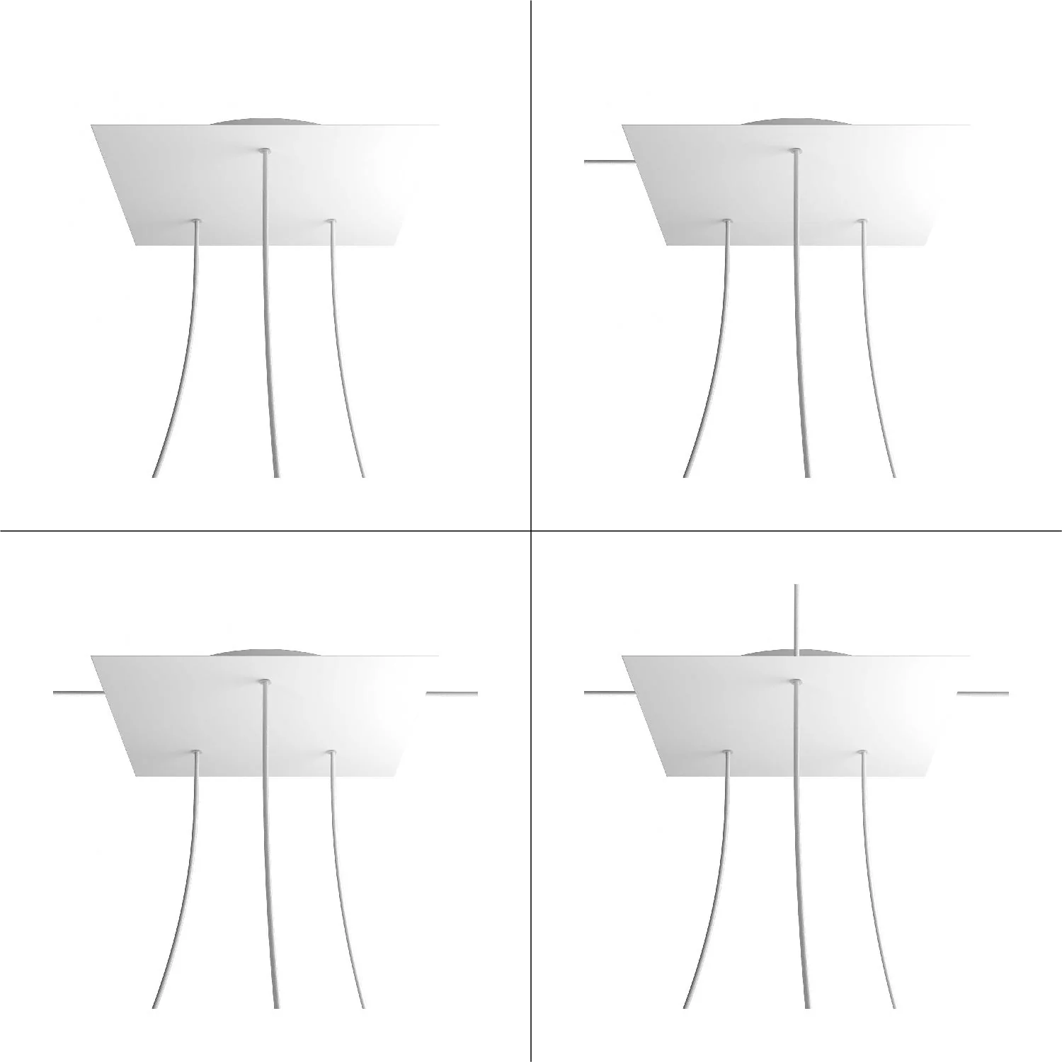 XXL Rose-One square ceiling canopy, 400 mm with 3 holes and 4 side holes - Satin steel Dibond - Image 4