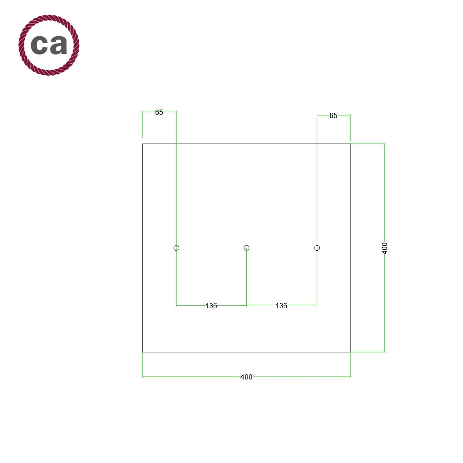 XXL Rose-One square ceiling canopy, 400 mm with 3 inline holes and 4 side holes - Wood - Image 7