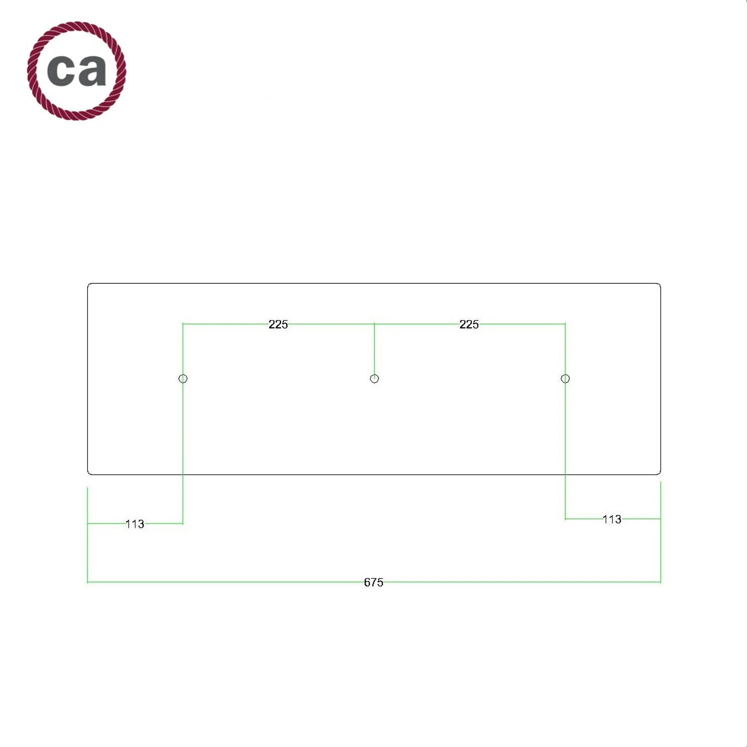 XXL Rose-One rectangular ceiling canopy with 3 inline holes and 6 side holes, size 675 x 225 mm - Satin steel Dibond - Image 6