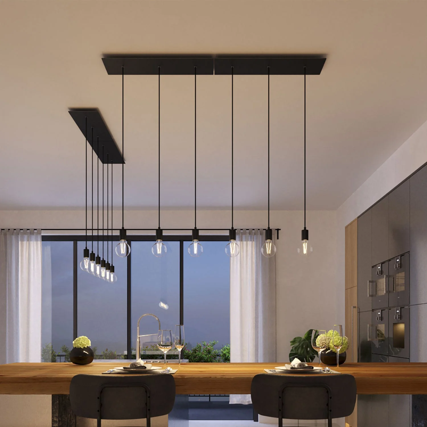 XXL Rose-One rectangular ceiling canopy with 3 inline holes and 6 side holes, size 675 x 225 mm - Matte black Dibond - Image 4